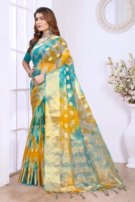 KOTHARI SKT Floral Print Bandhani Organza Saree(Light Blue)