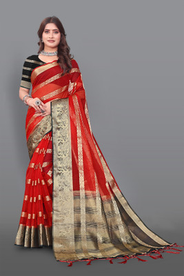 Aarunika LGF Striped Bollywood Organza Saree(Red)