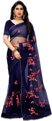 MAHADEV Embroidered Bollywood Net Saree(Dark Blue)