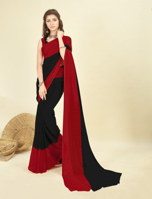 Anand Sarees Striped, Dyed Bollywood Georgette Saree(Red, Black)
