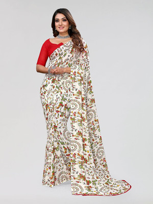 Moda Rapido Printed, Self Design Daily Wear Georgette Saree(White)