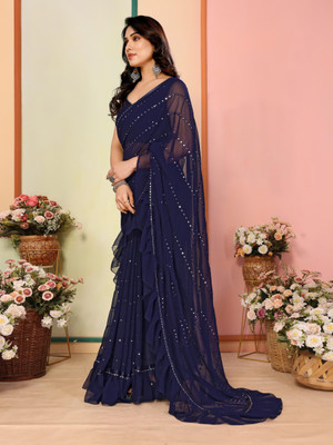 Panchvati NX Embroidered Bollywood Georgette Saree(Dark Blue)