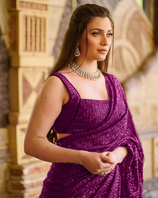 Hemlata Embroidered Bollywood Georgette Saree(Purple)
