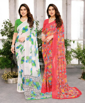 Moda Rapido Printed Bollywood Georgette Saree(Pack of 2, Multicolor)