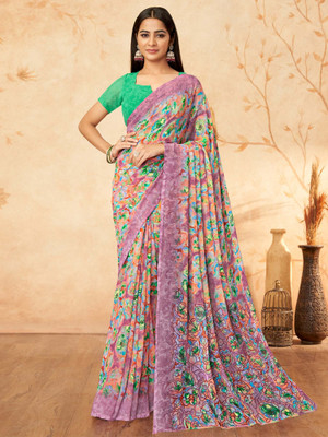 Tasrika Printed Chinnalapattu Georgette Saree(Purple)