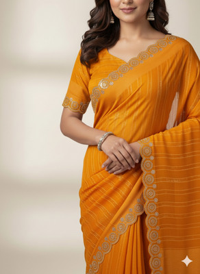 TRENDY CULTURE ENTERPRISES Embellished Bollywood Cotton Blend Saree(Yellow)