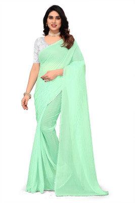 Florona Enterprise Striped Bollywood Georgette Saree(Green)