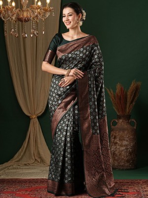 ANOUK Woven Banarasi Silk Blend Saree(Green)