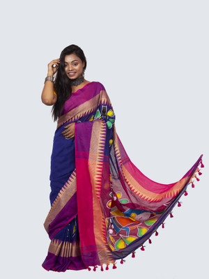 AngaShobha Self Design Bandhani Cotton Blend Saree(Dark Blue)