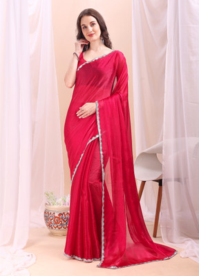 Dream Clouds Solid/Plain Bollywood Jimmy choo Saree(Pink)