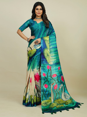 Divastri Printed Daily Wear Tussar Silk Saree(Blue)