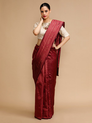 House of Pataudi Woven Banarasi Silk Blend Saree(Brown)