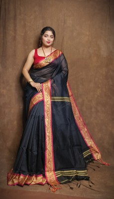 Ganesh plastic and industry Printed Tant Cotton Silk Saree(Black)