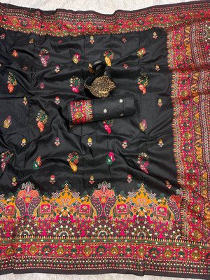MOON VOGUE Woven Banarasi Silk Blend Saree(Multicolor)