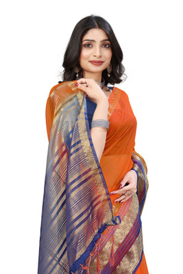 Aarunika SBT Solid/Plain Bollywood Organza Saree(Orange)