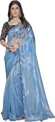Julee Solid/Plain Bollywood Organza Saree(Light Blue)