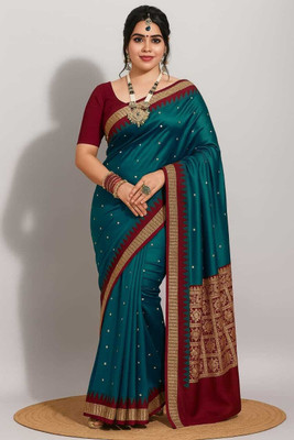 Afronza Temple Border, Woven Sambalpuri Art Silk, Silk Blend Saree(Green, Red)