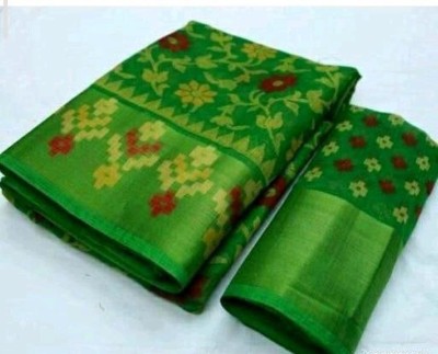 Saadhvi Printed Kanjivaram Cotton Blend Saree(Dark Green)