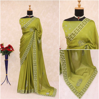 JENNYFEB Embellished Bollywood Pure Silk Saree(Light Green)