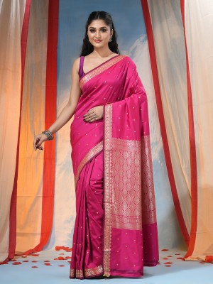 Desh Bidesh Woven, Self Design, Solid/Plain, Paisley Kanjivaram Handloom Cotton Blend, Silk Blend Saree(Pink)