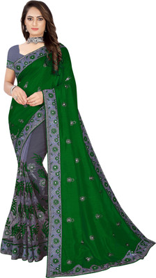 b bella creation Embroidered Bollywood Silk Blend, Net Saree(Green)