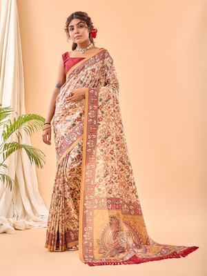 SGF11 Self Design Handloom Cotton Linen Saree(Yellow)