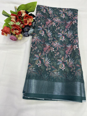 Vishwa Vijay Creation Digital Print Bollywood Cotton Linen Saree(Cream)