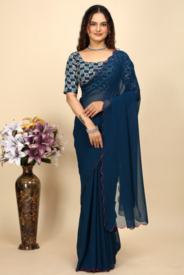 KONICA FAB Embroidered Bollywood Georgette Saree(Dark Blue)