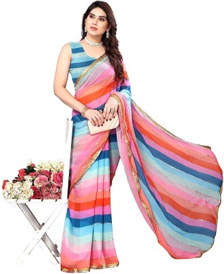 SHOBHTESH Striped Maheshwari Georgette Saree(Multicolor)