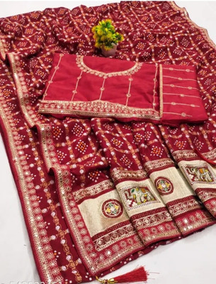 Manidhar creation Embroidered Bollywood Georgette Saree(Maroon)