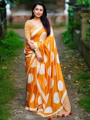 Tasrika Printed Bollywood Cotton Blend Saree(Yellow)