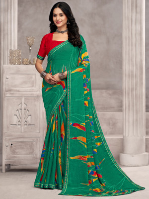 Divastri Floral Print, Geometric Print, Digital Print, Printed Bollywood Chiffon Saree(Green)