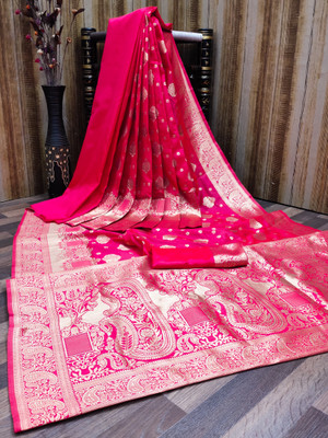 TRINITI FAB Printed Kanjivaram Jacquard Saree(Pink)