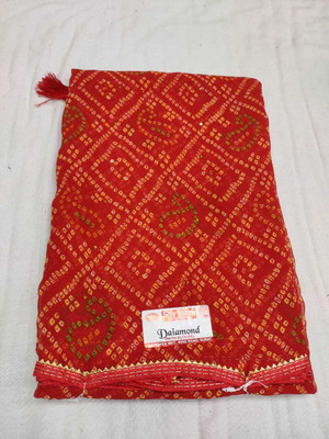 Shiv Shakti Floral Print Bandhani Polyester Saree(Red)