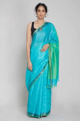 Beauteefy Woven, Solid/Plain Daily Wear Cotton Linen Saree(Light Green)