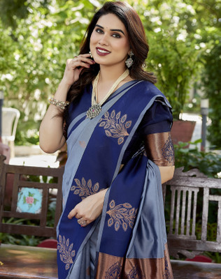 YASHIKA Woven Chettinadu Cotton Silk Saree(Blue)