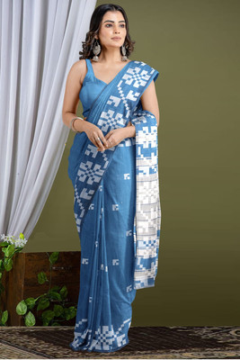 Maa kali saree center Woven Daily Wear Pure Cotton Saree(Light Blue)