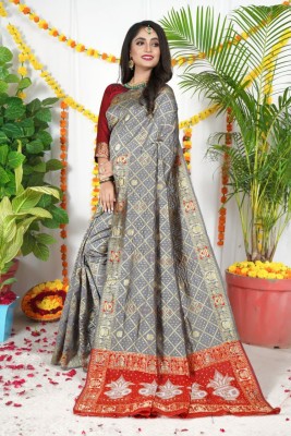 SVB Sarees Embellished Bandhani Pure Silk Saree(Grey)