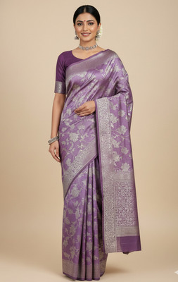 saaree Woven, Floral Print, Embroidered, Self Design Banarasi Jacquard Saree(Purple)