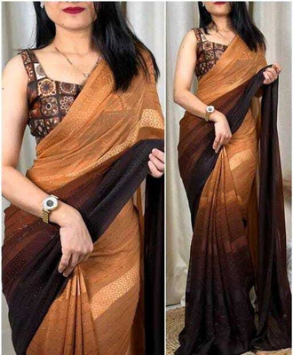 BHIKS RR Solid/Plain, Dyed Bollywood Georgette, Art Silk Saree(Orange)