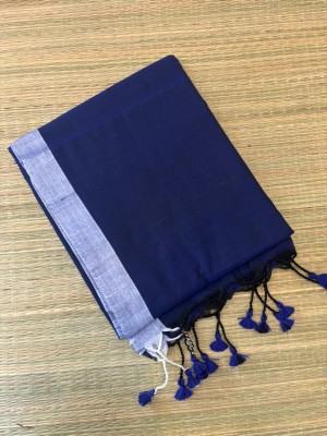 TARAMAACREATION Solid/Plain Handloom Handloom Pure Cotton Saree(Blue, Mustard)