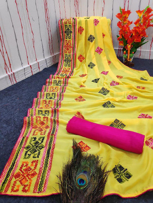 Divastri Embroidered, Printed Bollywood Georgette Saree(Yellow)