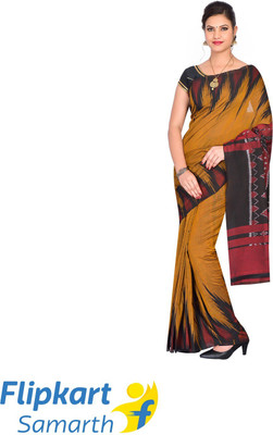 handloom paridhaan Printed Sambalpuri Pure Cotton Saree(Mustard)