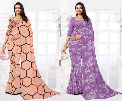 STYLEVEDA Paisley Daily Wear Georgette Saree(Pack of 2, Purple, Beige)