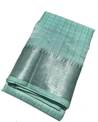 GR Handloom Checkered Bollywood Handloom Art Silk Saree(Pack of 2, White)