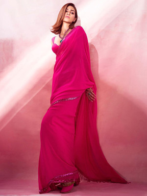 ANOUK Solid/Plain Daily Wear Polyester Saree(Pink)