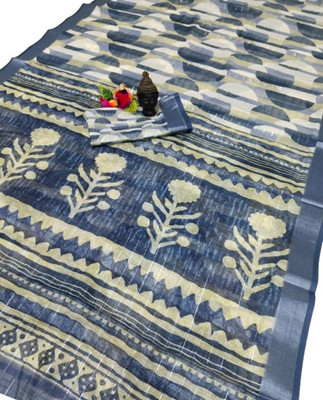HouseOfCommon Printed Kanjivaram Linen, Cotton Linen Saree(Multicolor)