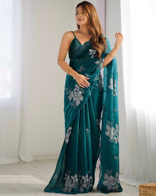 TEZMARK Embroidered Bollywood Silk Blend Saree(Blue)