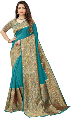 SOMVATI Solid/Plain, Printed Kanjivaram Art Silk, Jacquard Saree(Light Green, Gold)