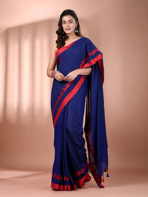 ADbutiq Self Design Bollywood Handloom Cotton Blend Saree(Black)
